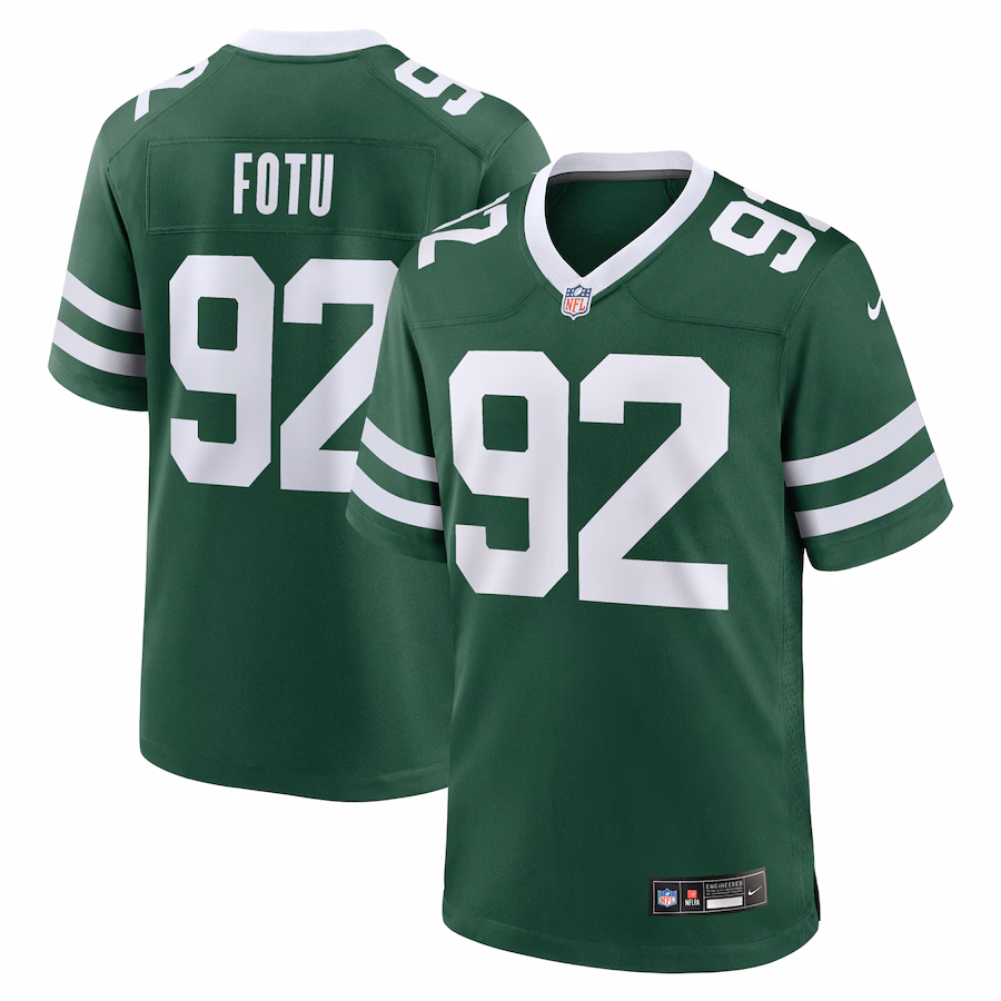 Men's New York Jets Leki Fotu Nike Legacy Green Team Game Jersey - Jersey
