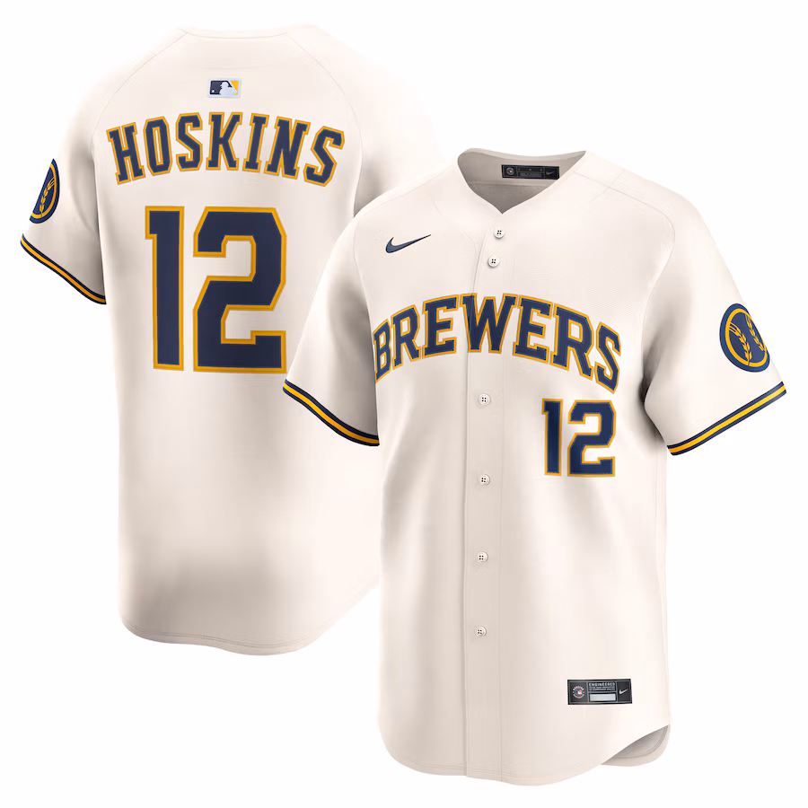 Men's Milwaukee Brewers Rhys Hoskins Nike Cream Alternate Limited Player Jersey - Jersey