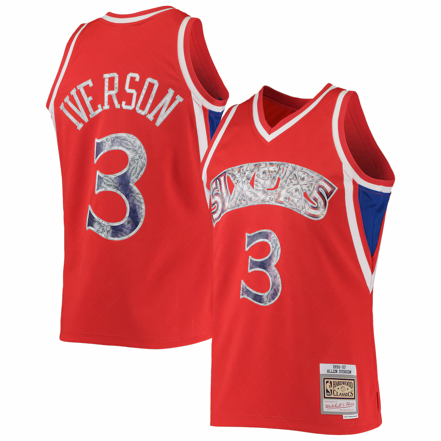 Men's Philadelphia 76ers Allen Iverson Mitchell & Ness Red 1996/97 Hardwood Classics NBA 75th Anniversary Diamond Swingman Jersey - Jersey