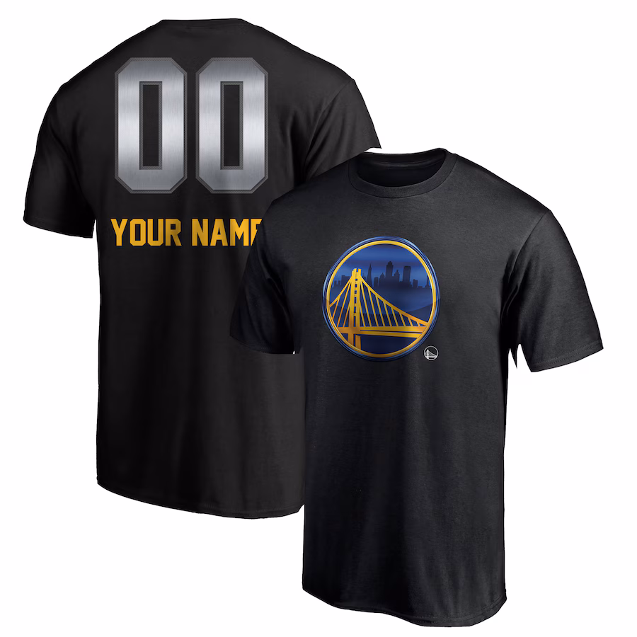 Men's Golden State Warriors Black Midnight Mascot Personalized Name & Number T-Shirt - Jersey