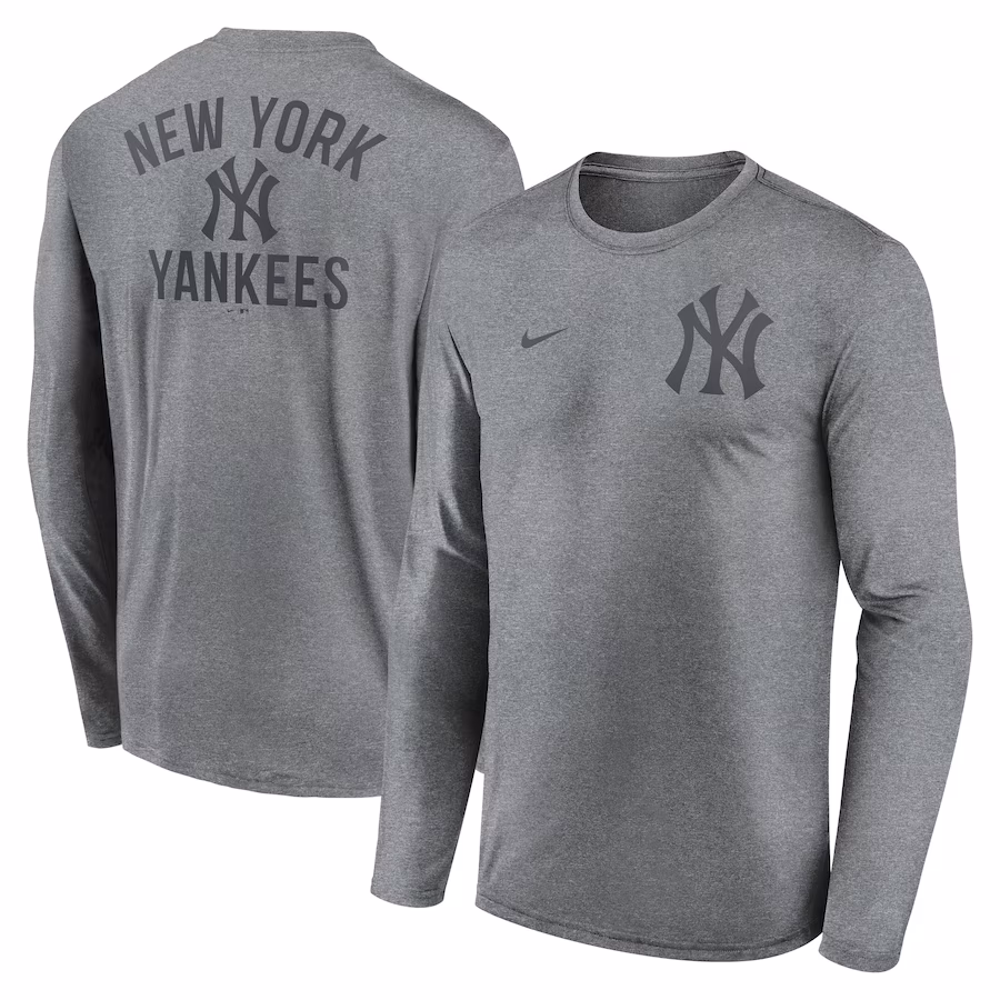 Men's New York Yankees Nike Heather Charcoal 2-Hit Legend Performance Long Sleeve T-Shirt - Jersey