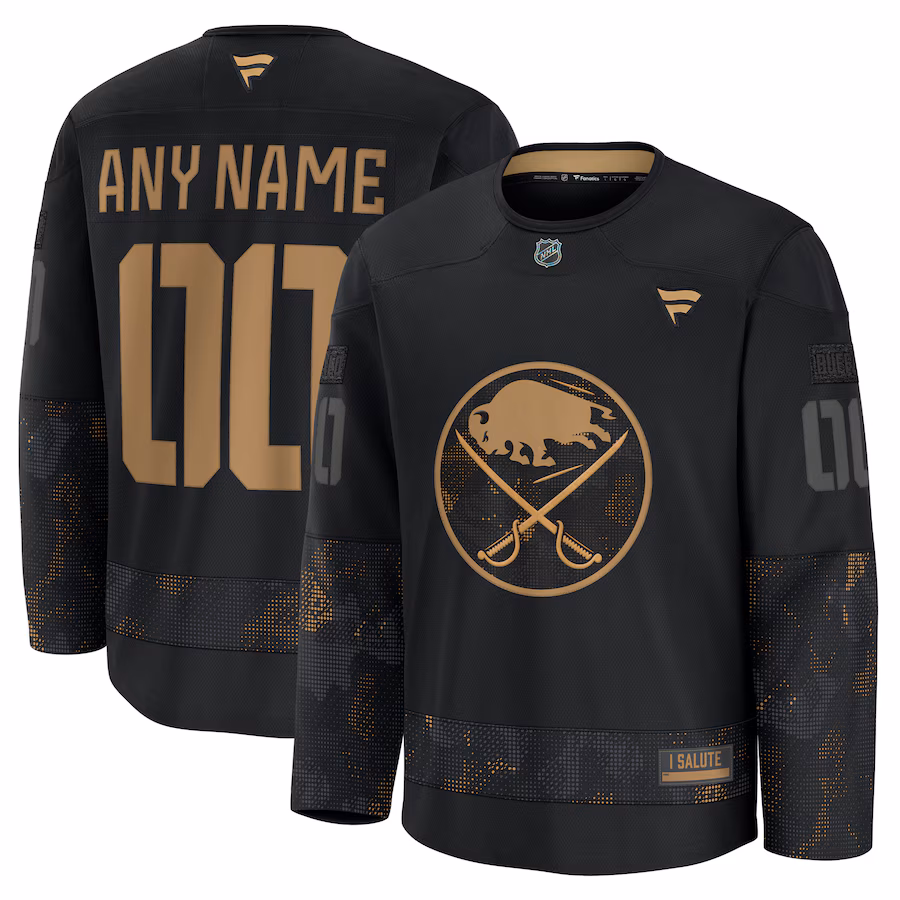 Men's Buffalo Sabres Fanatics Black 2024 Military Appreciation Personalized Long Sleeve Practice Jersey - Jersey