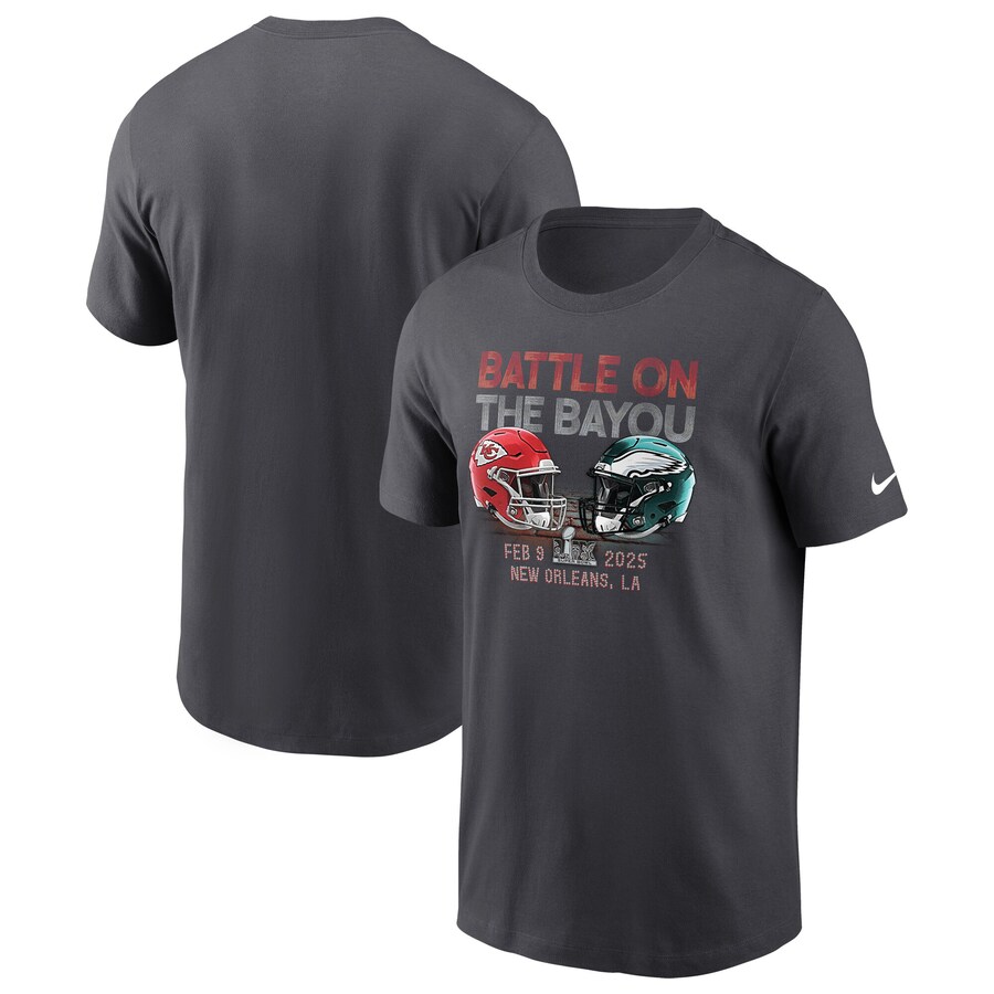 Men's Kansas City Chiefs vs. Philadelphia Eagles Nike Anthracite Super Bowl LIX Matchup T-Shirt - Jersey