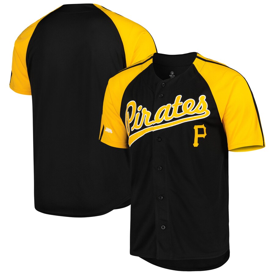 Men's Pittsburgh Pirates Stitches Black Button-Down Raglan Fashion Jersey - Jersey