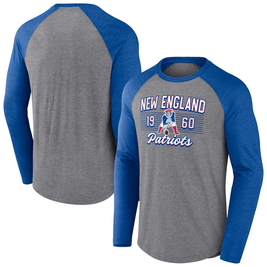 Men's New England Patriots  Fanatics Heather Gray Weekend Casual Raglan Long Sleeve T-Shirt - Jersey