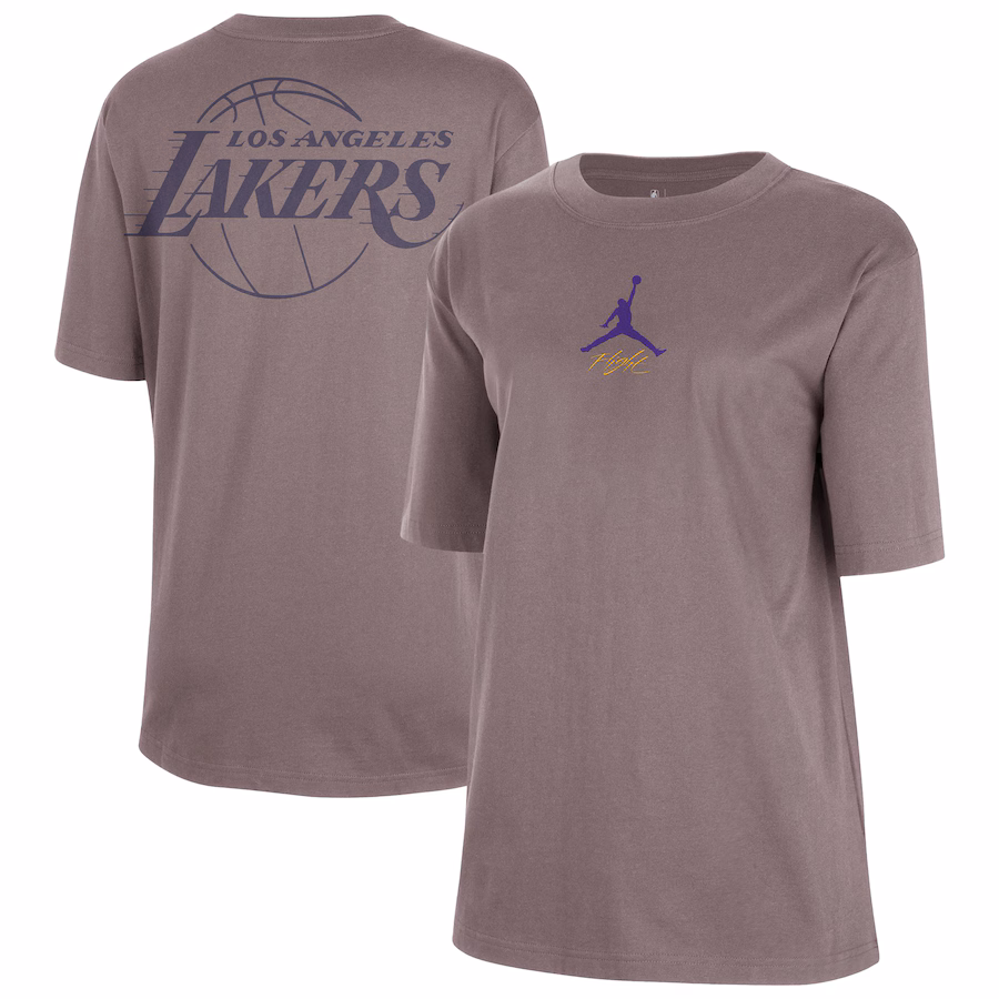 Women's Los Angeles Lakers  Jordan Brand Charcoal Courtside Statement Edition Boyfriend T-Shirt - Jersey