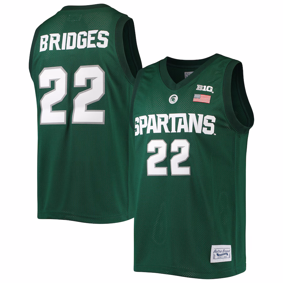 Men's Original Retro Brand Miles Bridges Green Michigan State Spartans Alumni Commemorative Classic Basketball Jersey - Jersey