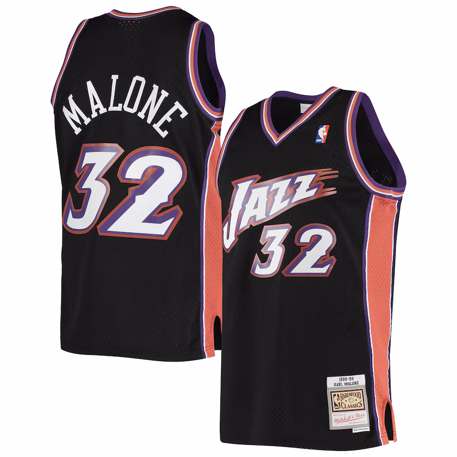Men's Utah Jazz Karl Malone Mitchell & Ness Black 2001/02 Hardwood Classics Swingman Jersey - Jersey