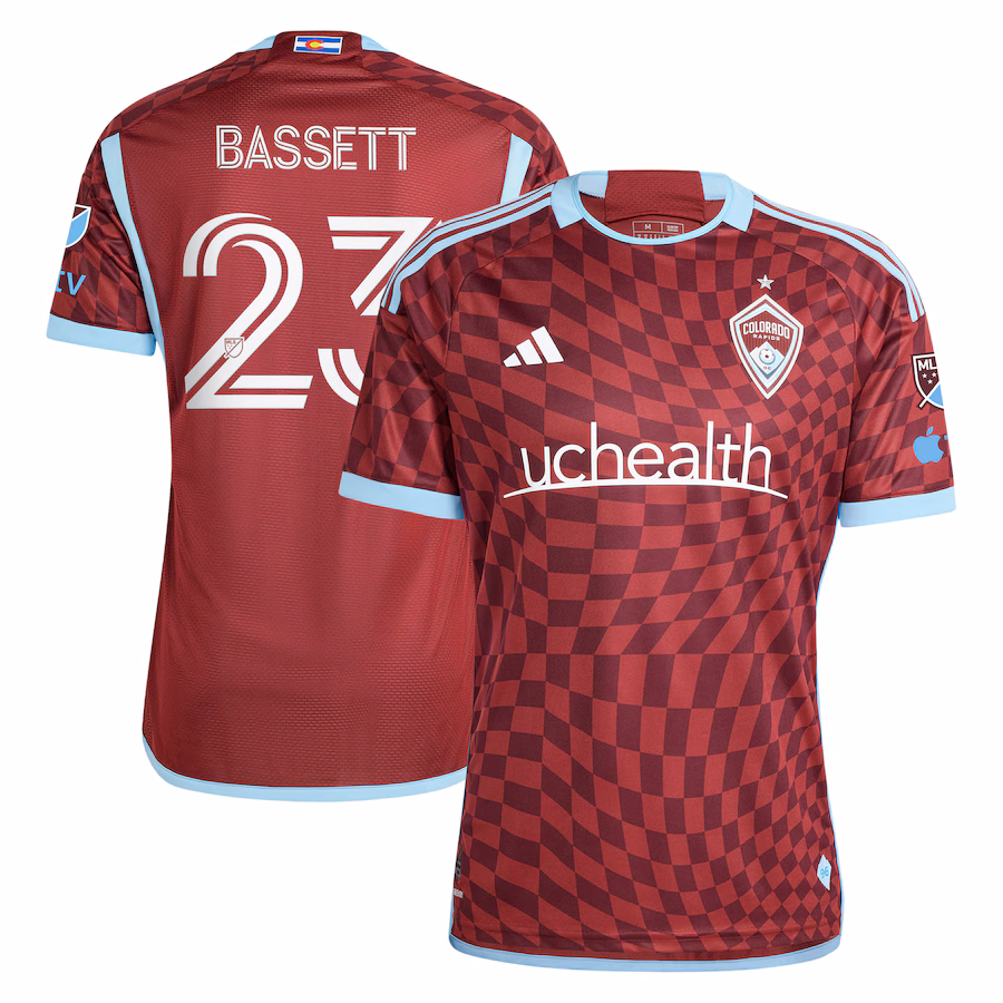 Men's Colorado Rapids Cole Bassett adidas Burgundy 2024 One Flag Kit Authentic Player Jersey - Jersey