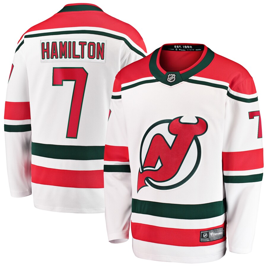 Men's New Jersey Devils Dougie Hamilton Fanatics Branded White 2022/23 Heritage Premier Breakaway Jersey - Jersey