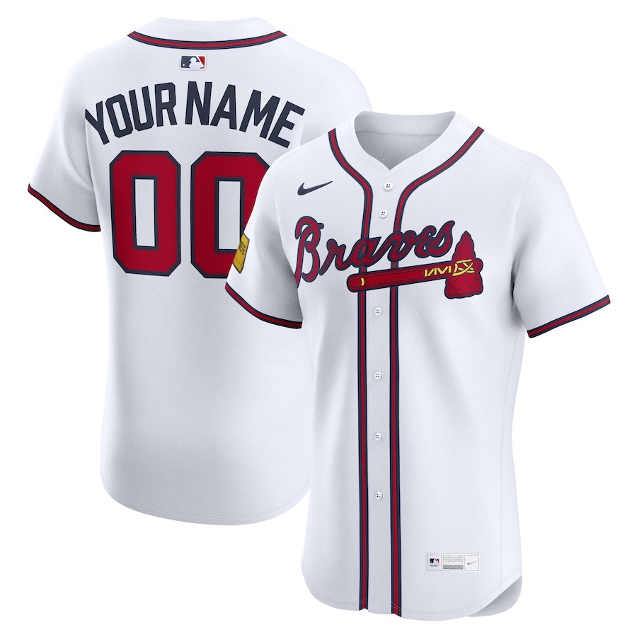 Men's Atlanta Braves Nike White Home Elite Sponsor Patch Custom Jersey - Jersey