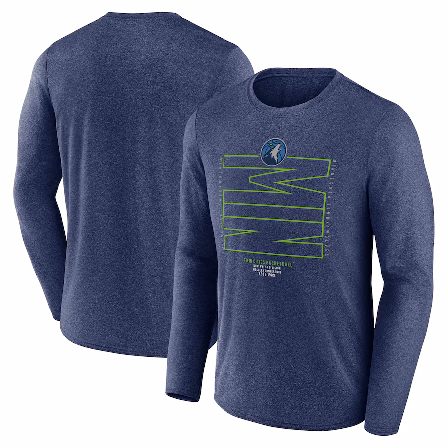 Men's Minnesota Timberwolves  Fanatics Heather Navy Game Point Long Sleeve T-Shirt - Jersey