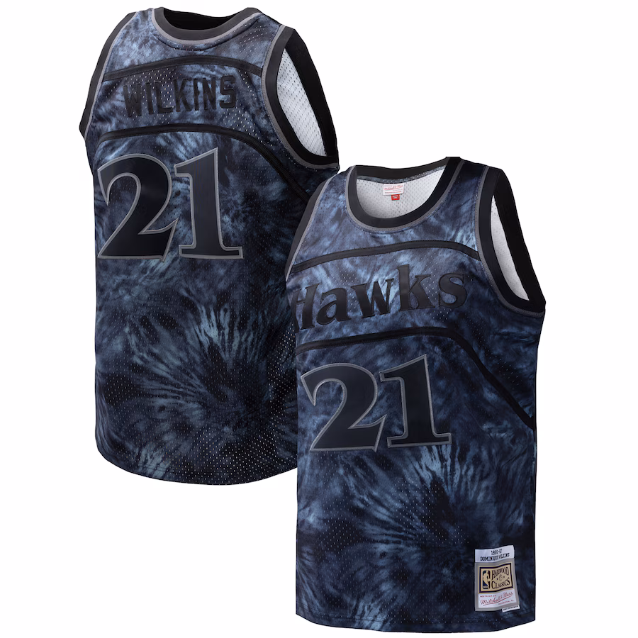 Men's Atlanta Hawks Dominique Wilkins Mitchell & Ness Black Hardwood Classics 1986/87 Tie-Dye Swingman Jersey - Jersey