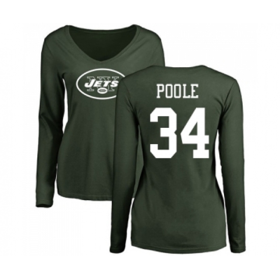Football Women's New York Jets #34 Brian Poole Green Name & Number Logo Long Sleeve T-Shirt - Jersey