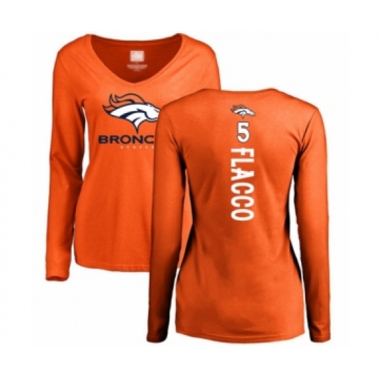 Football Women's Denver Broncos #5 Joe Flacco Orange Backer Long Sleeve T-Shirt - Jersey