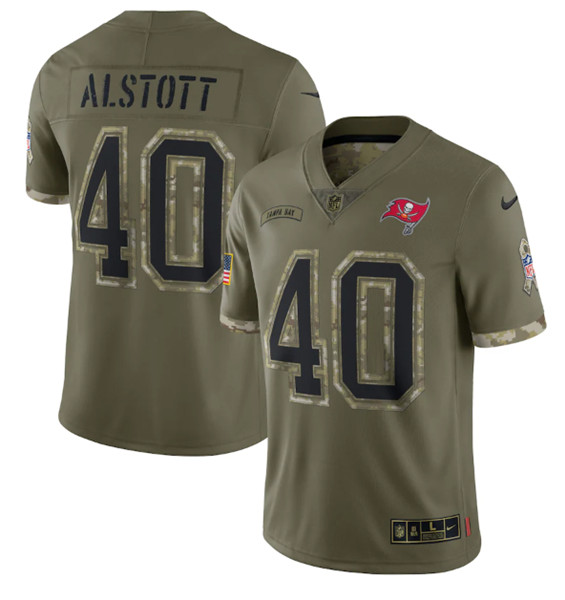 Men's Tampa Bay Buccaneers #40 Mike Alstott 2022 Olive Salute To Service Limited Stitched Jersey - Jersey