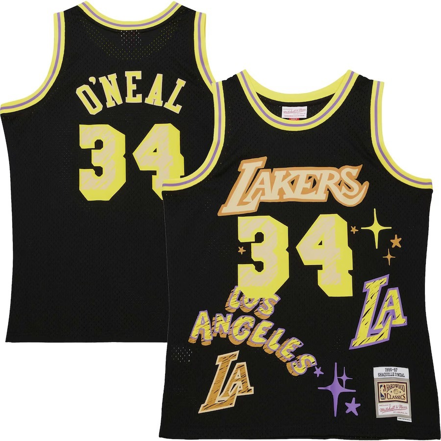 Men's Los Angeles Lakers Shaquille O'Neal Mitchell & Ness Black 1996/97 Swingman Sidewalk Sketch Jersey - Jersey