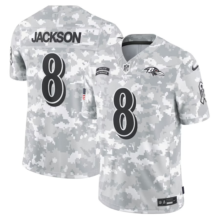 Men's Baltimore Ravens Lamar Jackson Nike Arctic Camo 2024 Salute to Service Limited Jersey - Jersey