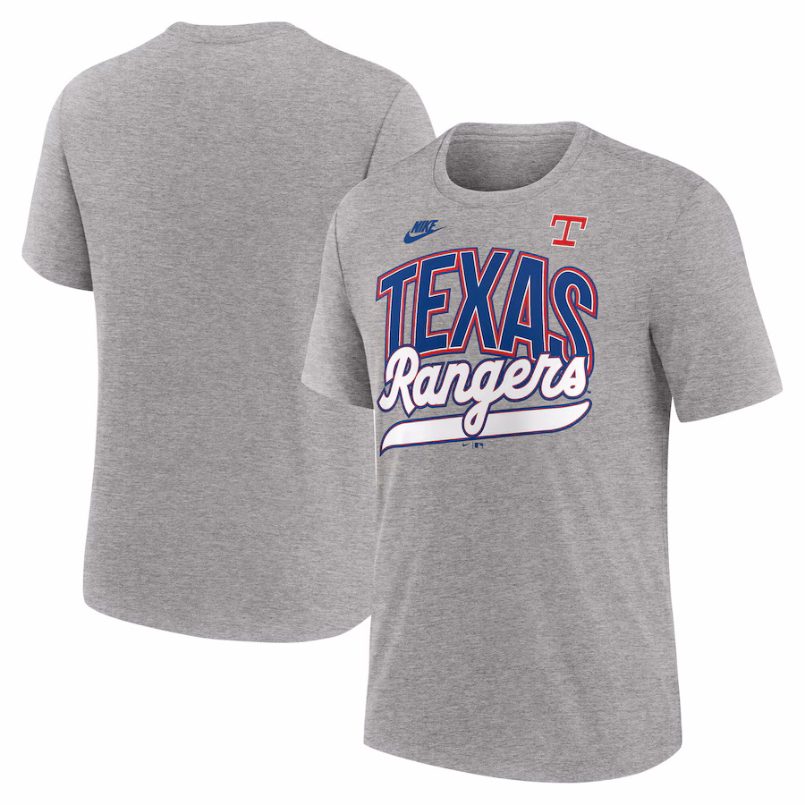 Men's Texas Rangers Nike Heather Gray Cooperstown Collection Retro Tri-Blend T-Shirt - Jersey