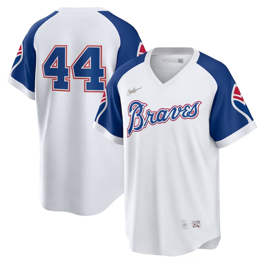 Men's Atlanta Braves Hank Aaron Nike White Home Cooperstown Collection Player Jersey - Jersey