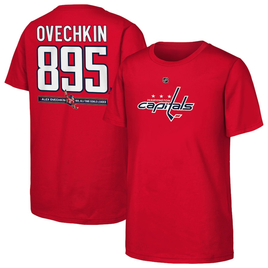 Youth Washington Capitals Alexander Ovechkin Red NHL All-Time Leading Goal Scorer Name & Number T-Shirt - Jersey