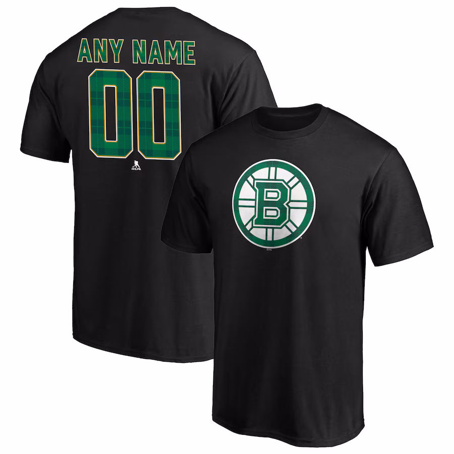 Men's Boston Bruins Black Emerald Plaid Personalized Name & Number T-Shirt - Jersey