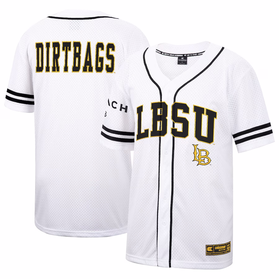 Cal State Long Beach The Beach Colosseum Free Spirited Mesh Button-Up Baseball Jersey - White - Jersey