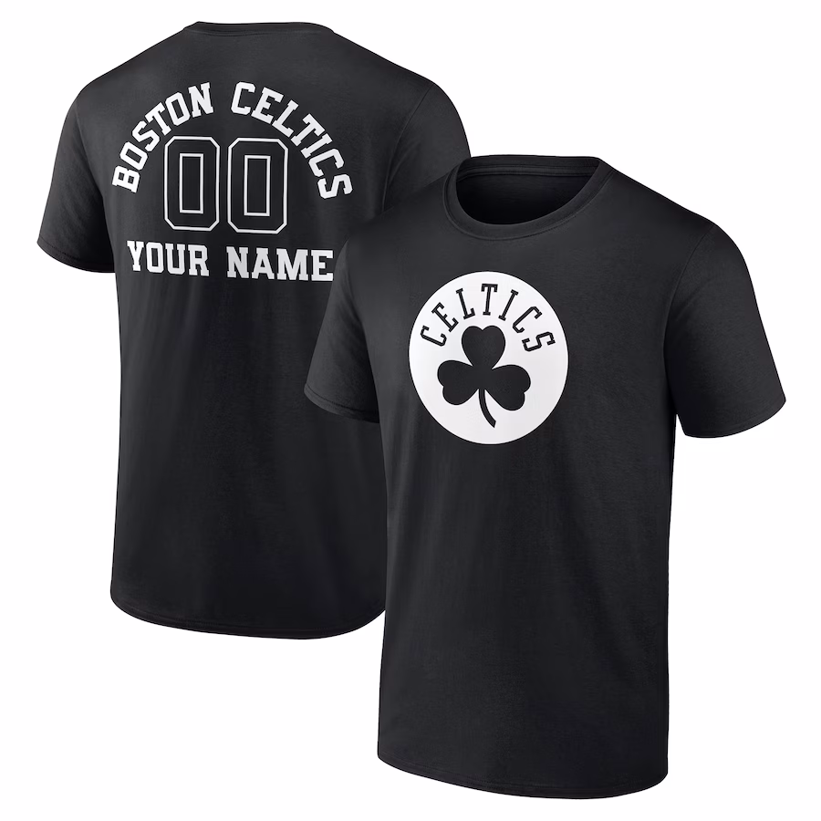 Men's Boston Celtics Black Personalized Name & Number Monochrome T-Shirt - Jersey