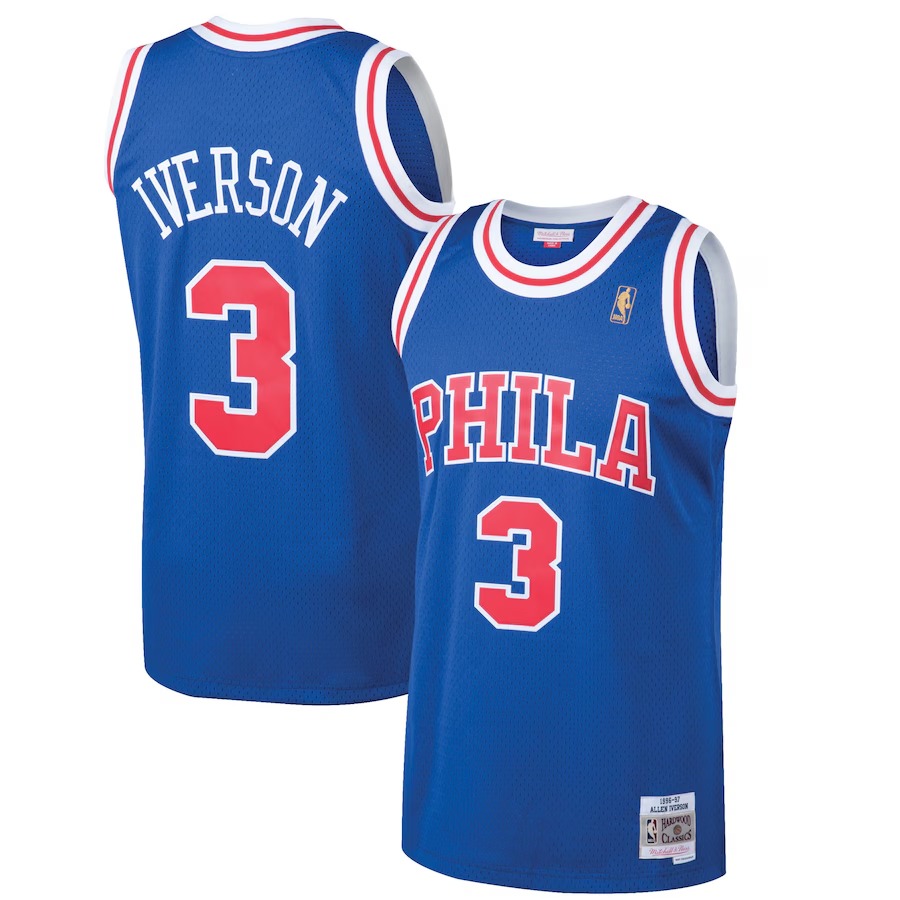 Men's Philadelphia 76ers Allen Iverson Mitchell & Ness Royal 1996/97 Hardwood Classics Swingman Jersey - Jersey