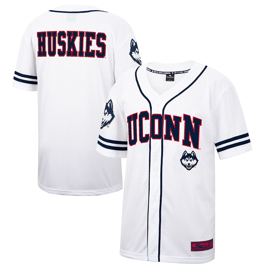 UConn Huskies Colosseum Free Spirited Mesh Button-Up Baseball Jersey - White - Jersey