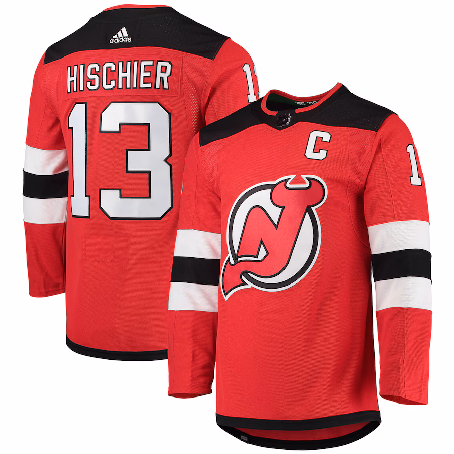 Men's New Jersey Devils Nico Hischier adidas Red Home Primegreen Authentic Player Jersey - Jersey