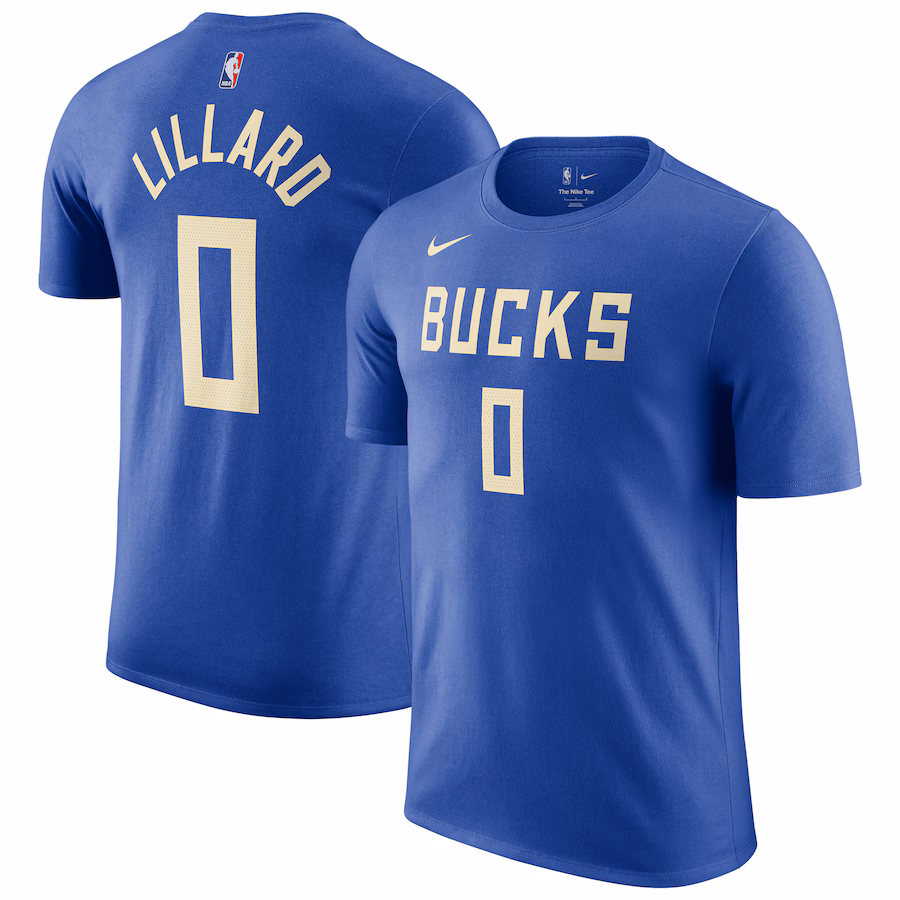 Men's Milwaukee Bucks Damian Lillard Nike Royal 2024/25 City Edition Name & Number T-Shirt - Jersey