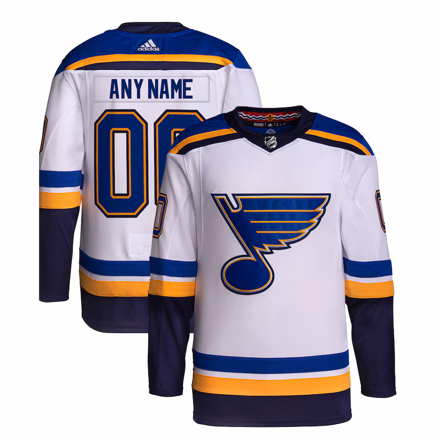 Men's St. Louis Blues adidas White Away Primegreen Authentic Custom Jersey - Jersey