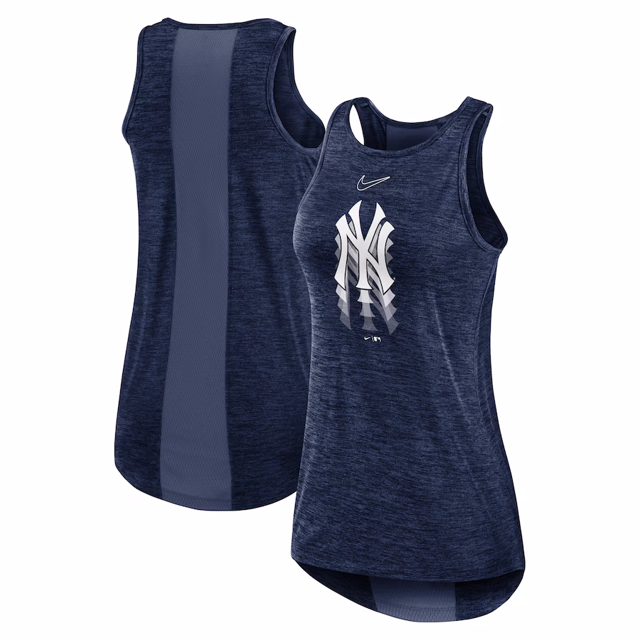 Women's New York Yankees Nike Navy Logo Fade High Neck Performance Tank Top - Jersey