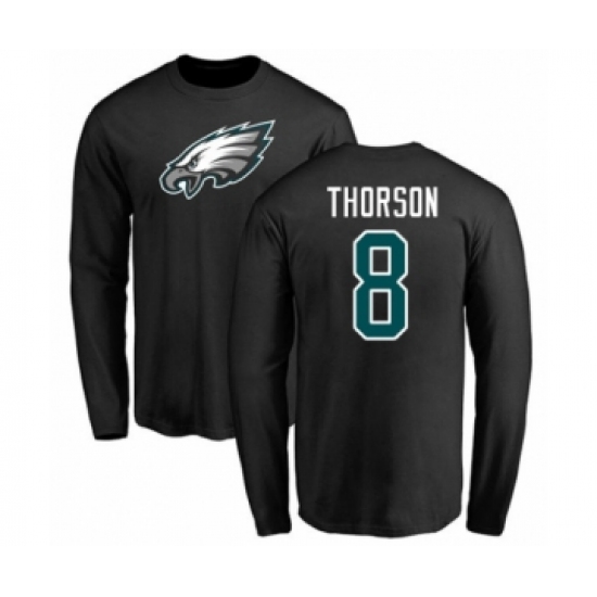 Philadelphia Eagles #8 Clayton Thorson Black Name & Number Logo Long Sleeve T-Shirt - Jersey
