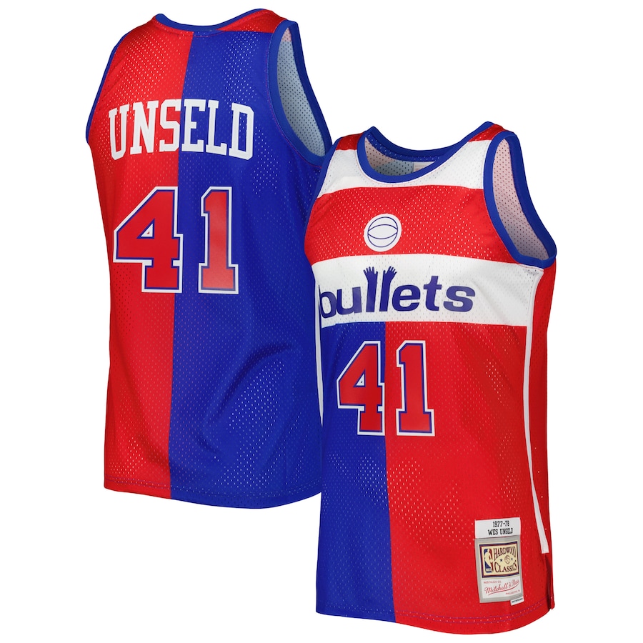 Men's Washington Bullets Wes Unseld Mitchell & Ness Blue/Red Hardwood Classics 1977/78 Split Swingman Jersey - Jersey