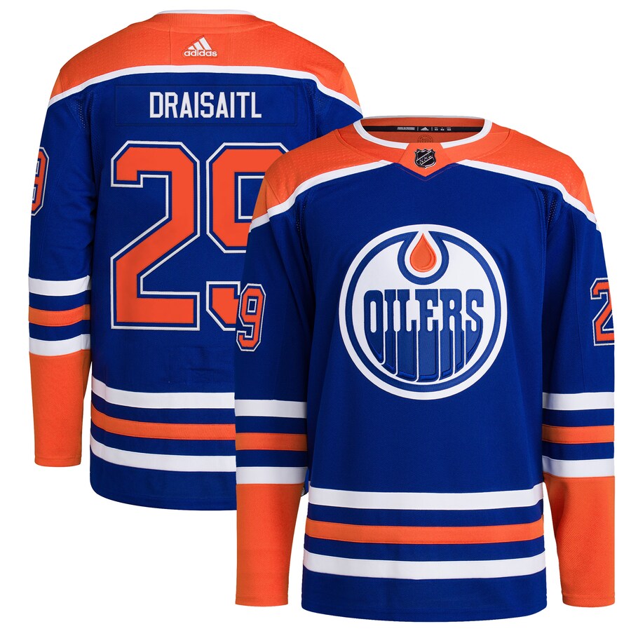 Men's Edmonton Oilers Leon Draisaitl adidas Royal Home Primegreen Authentic Pro Player Jersey - Jersey