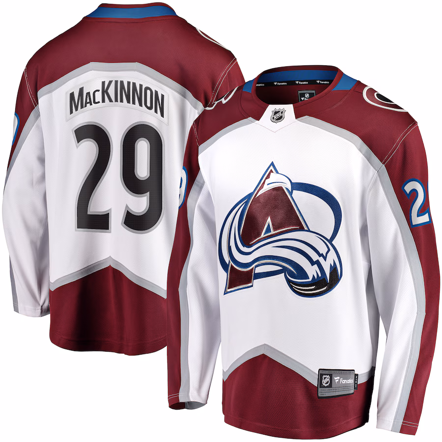 Men's Colorado Avalanche Nathan MacKinnon Fanatics White Away Premier Breakaway Player Jersey - Jersey