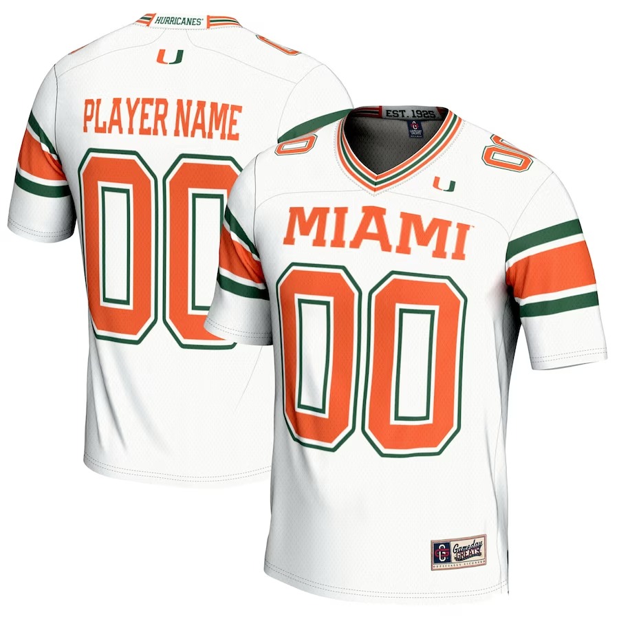 Miami Hurricanes GameDay Greats NIL Pick-A-Player Football Jersey - White - Jersey