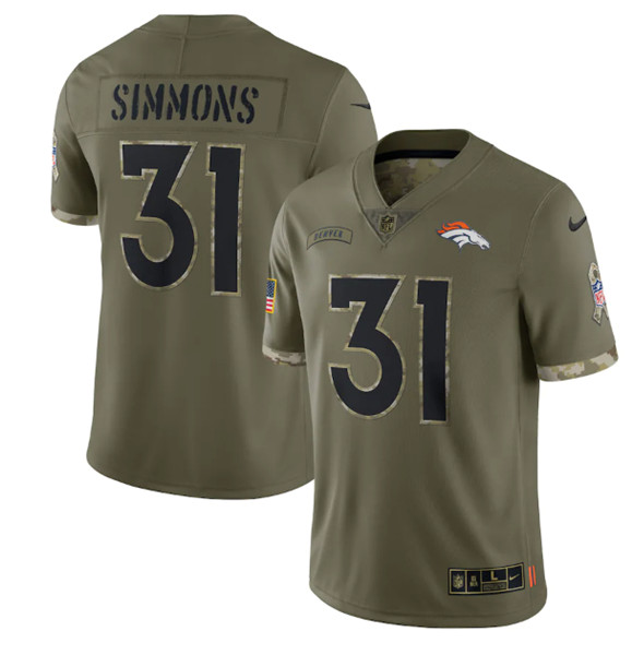 Men's Denver Broncos #31 Justin Simmons 2022 Olive Salute To Service Limited Stitched Jersey - Jersey