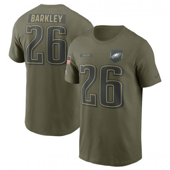 Men's Philadelphia Eagles #26 Saquon Barkley Olive 2025 Salute to Service Name & Number T-Shirt - Jersey
