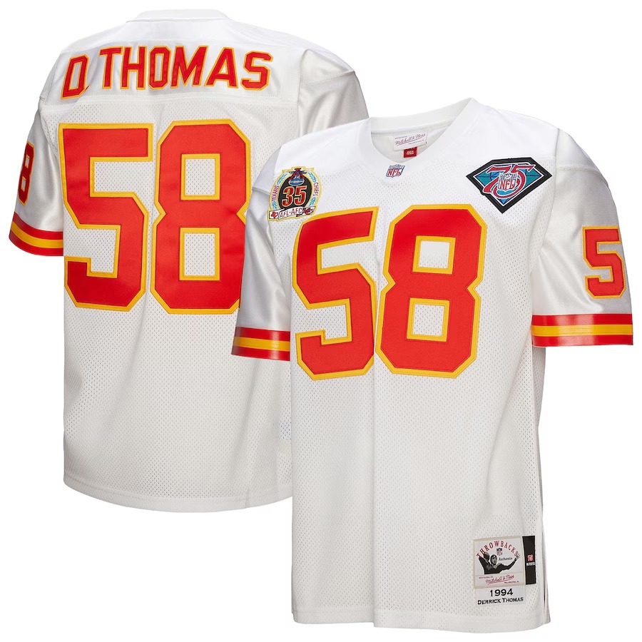 Men's Kansas City Chiefs 1994 Derrick Thomas Mitchell & Ness White Authentic Throwback Retired Player Jersey - Jersey