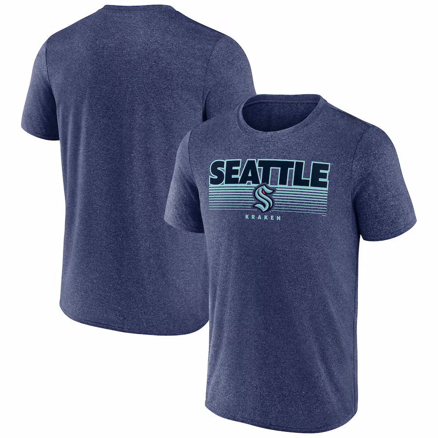 Men's Seattle Kraken Fanatics Heathered Deep Sea Blue Prodigy Performance T-Shirt - Jersey