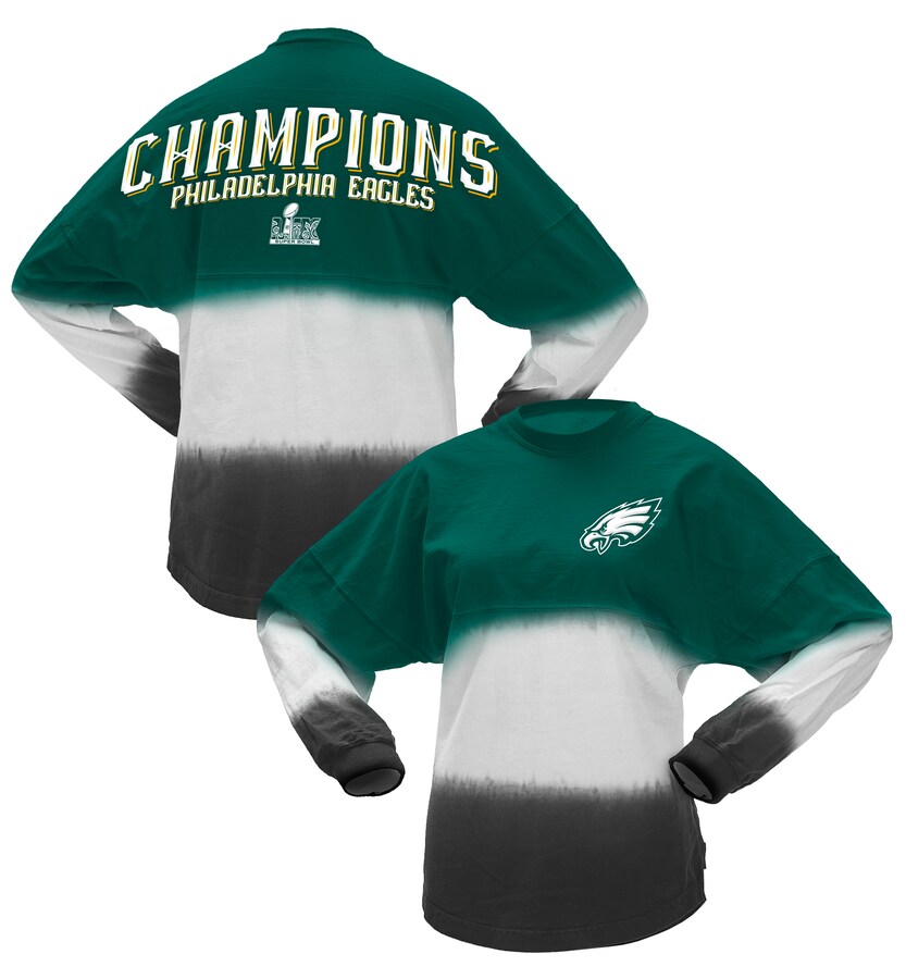 Women's Philadelphia Eagles  Fanatics Midnight Green Super Bowl LIX Champions Horizontal Ombre Spirit Jersey Long Sleeve T-Shirt - Jersey
