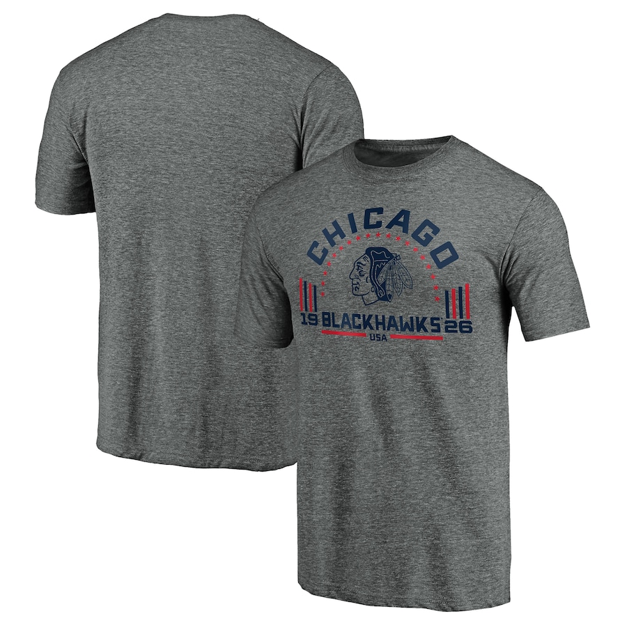 Men's Chicago Blackhawks Heathered Gray Team Freedom Tri-Blend T-Shirt - Jersey
