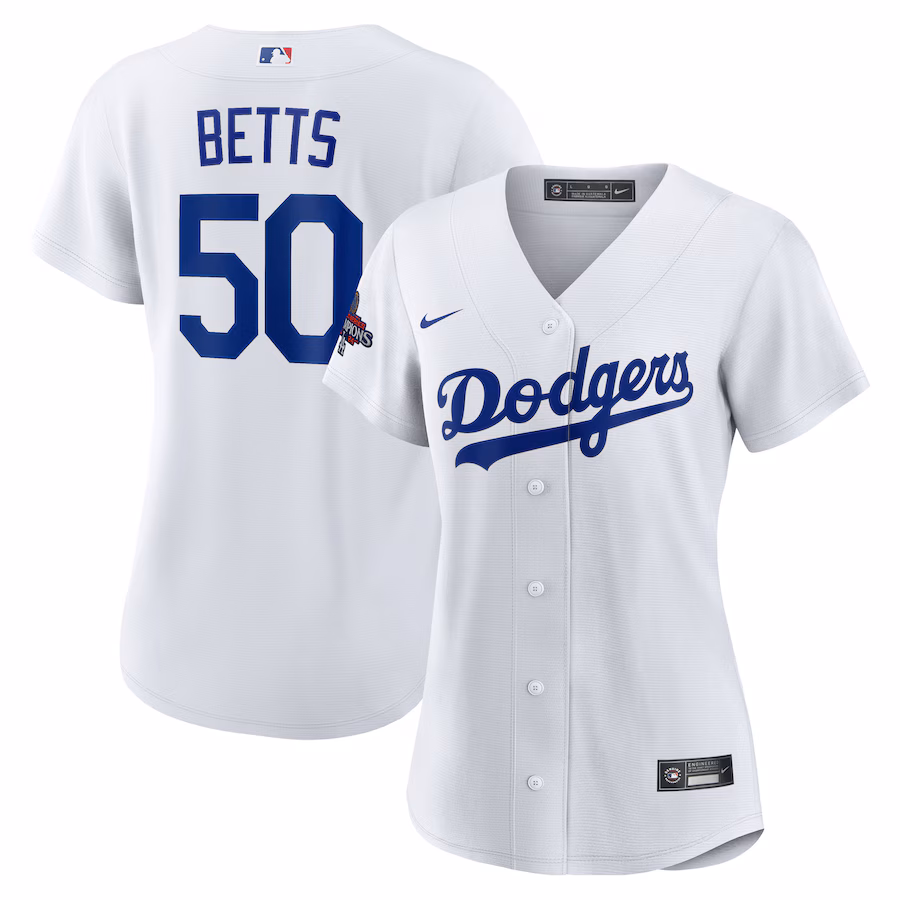 Women's Los Angeles Dodgers Mookie Betts Nike White 2024 World Series Champions Home Replica Player Jersey - Jersey