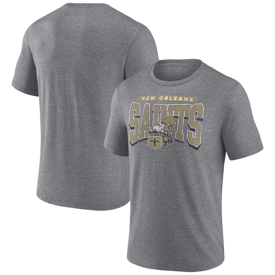 Men's New Orleans Saints Fanatics Heather Gray Warped Block Tri-Blend T-Shirt - Jersey