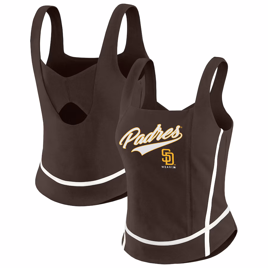 Women's San Diego Padres WEAR by Erin Andrews Brown Square Neck Tank Top - Jersey