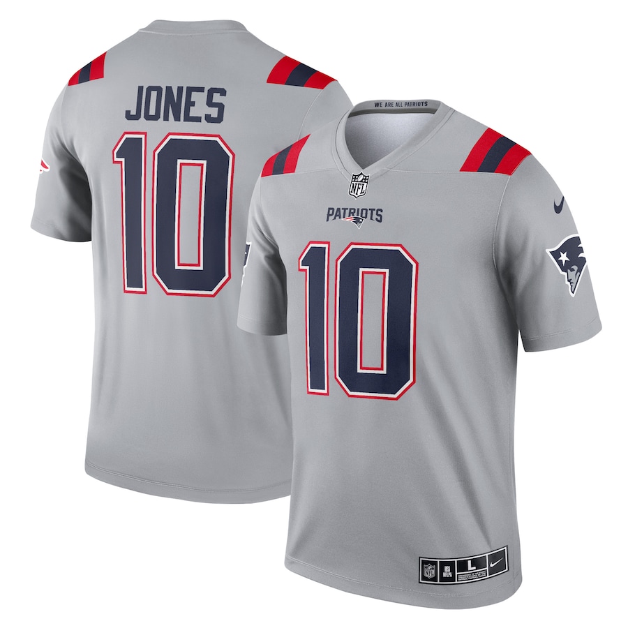 Men's New England Patriots Mac Jones Nike Gray Inverted Legend Player Performance Top - Jersey