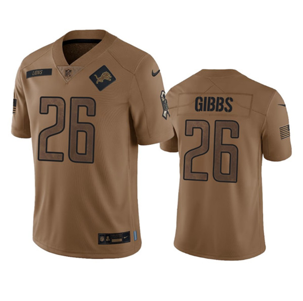 Men's Detroit Lions #26 Jahmyr Gibbs 2023 Brown Salute To Service Limited Football Stitched Jersey - Jersey